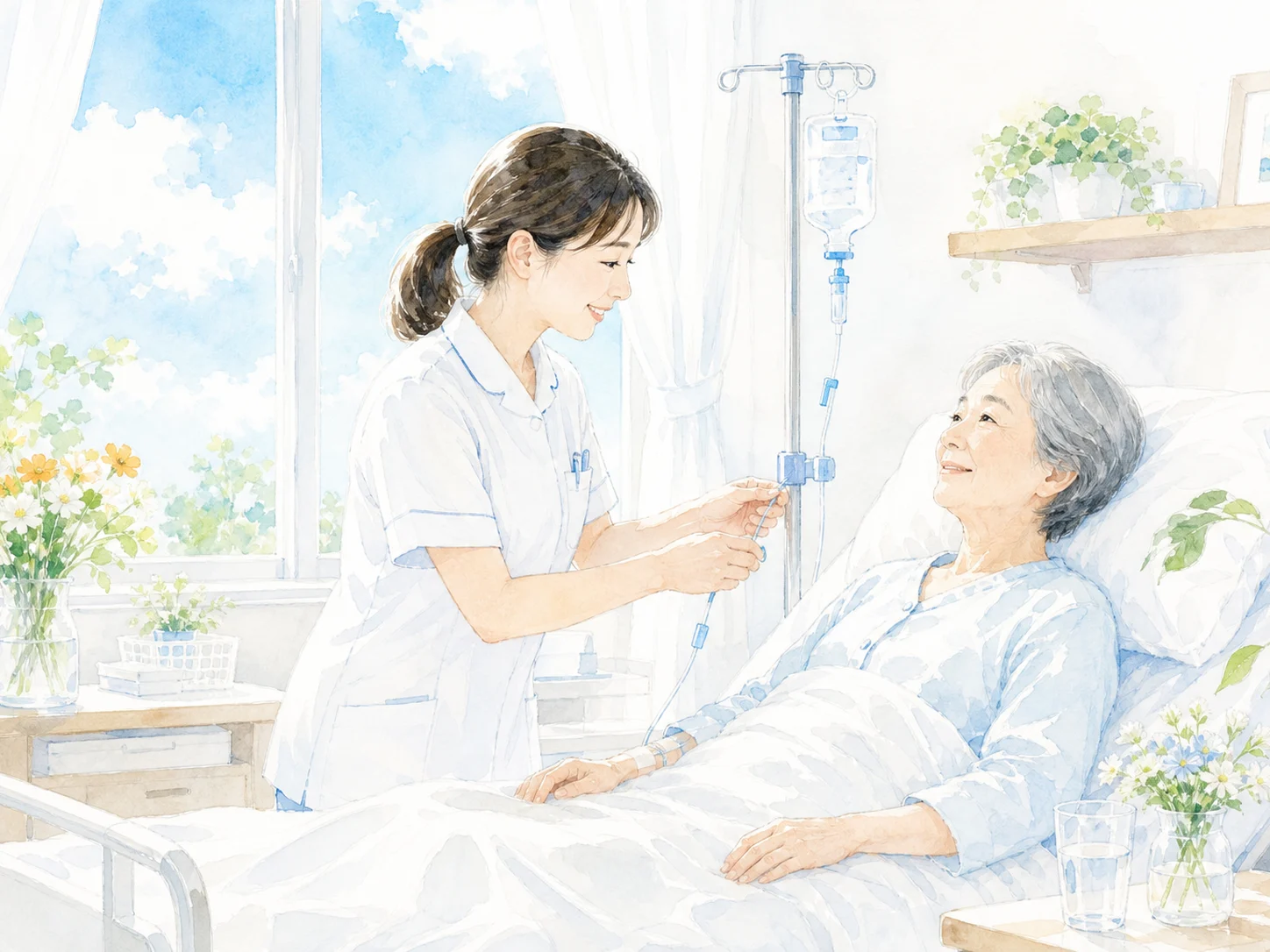 医療的ケアを行う看護師のイラスト