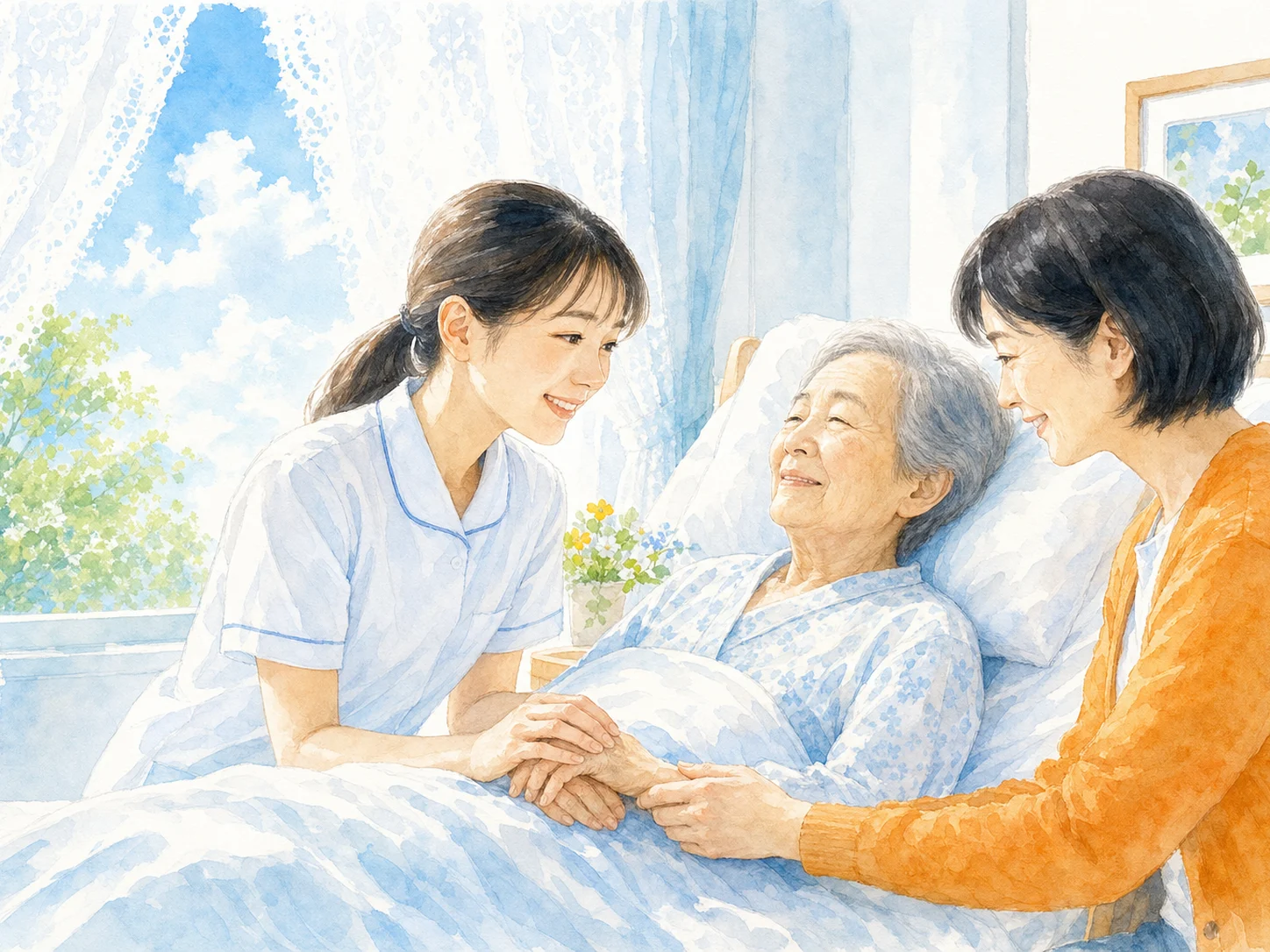 穏やかな看取りケアのイラスト